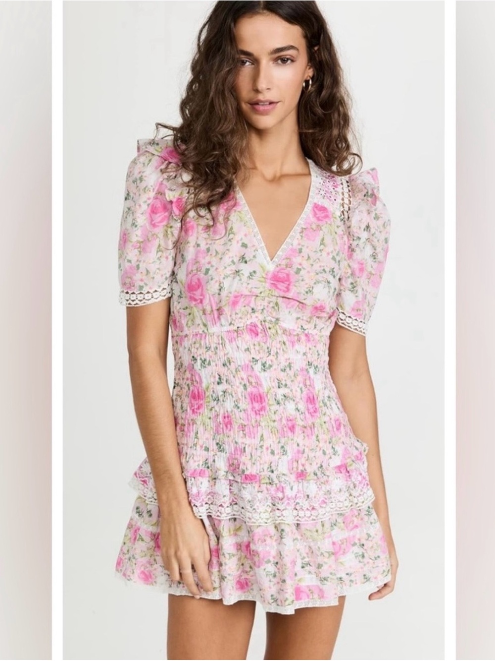 LOVESHACKFANCY RENA MINI DRESS PINK FLORAL SIZE SMALL VERY GOOD CONDITION